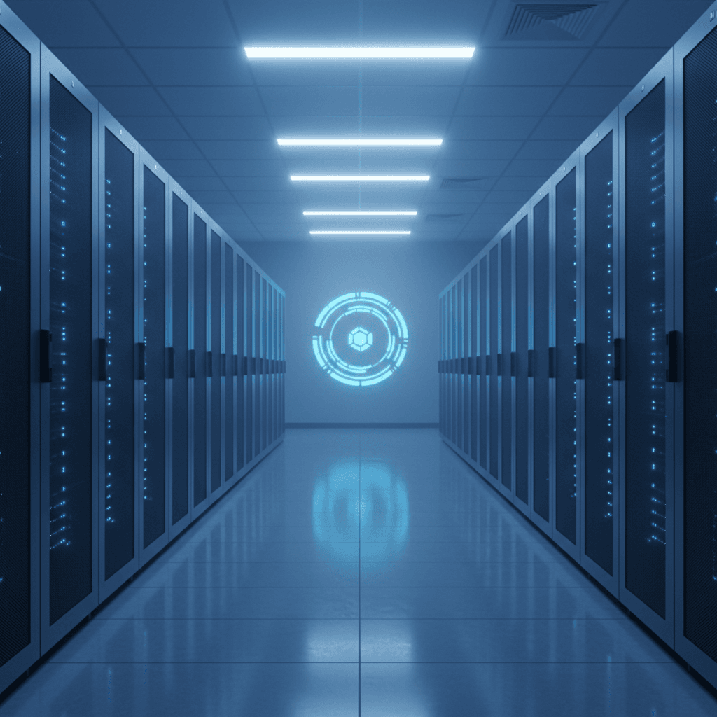 Modern data center aisle with server cabinets