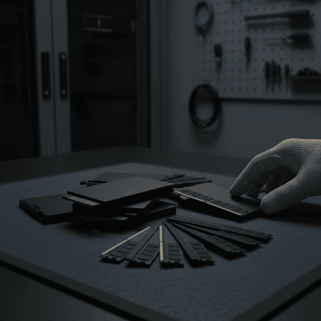 Hardware components on an anti-static mat