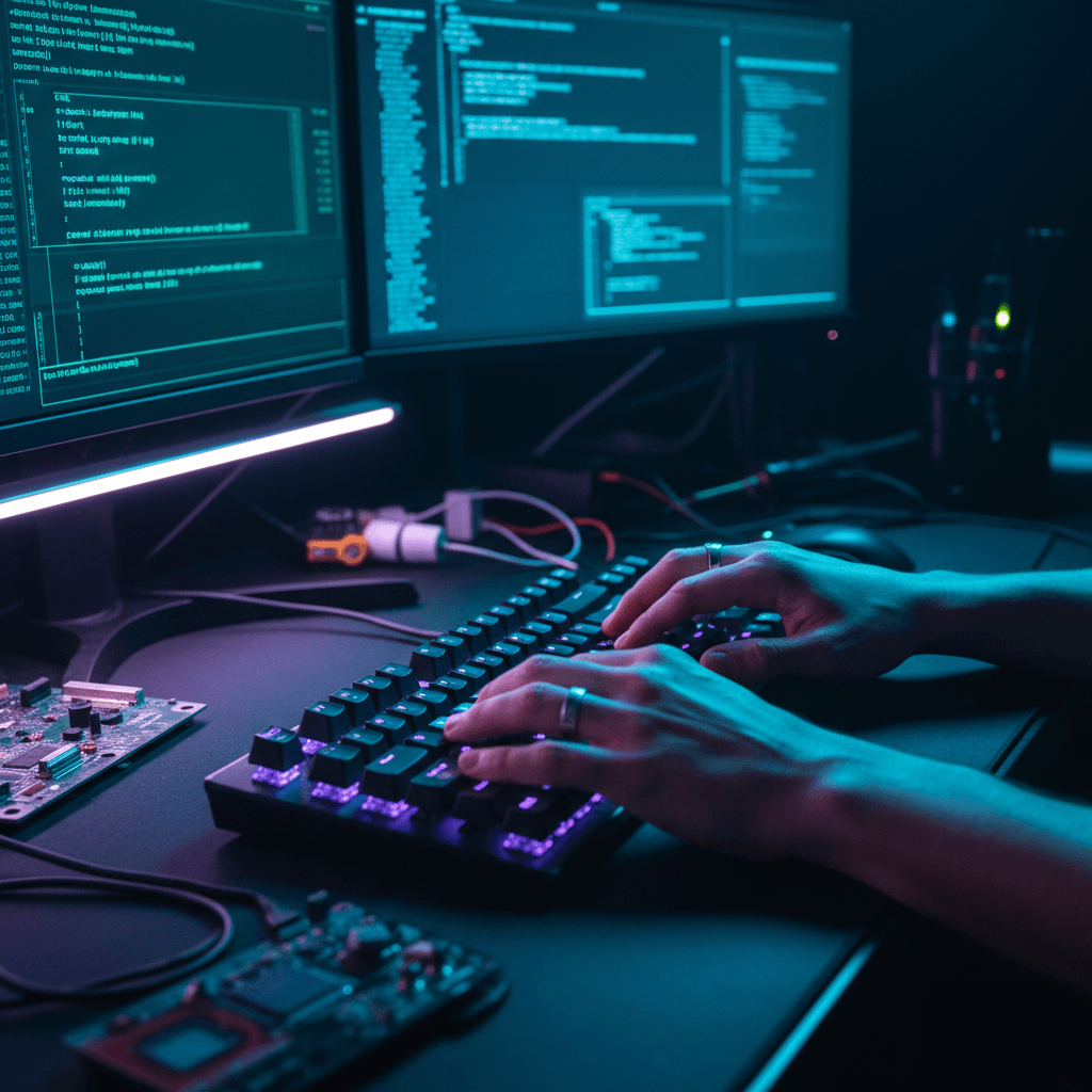 Developer hands typing code